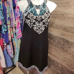 White House Black Market Black and White Halter Cocktail Dress
